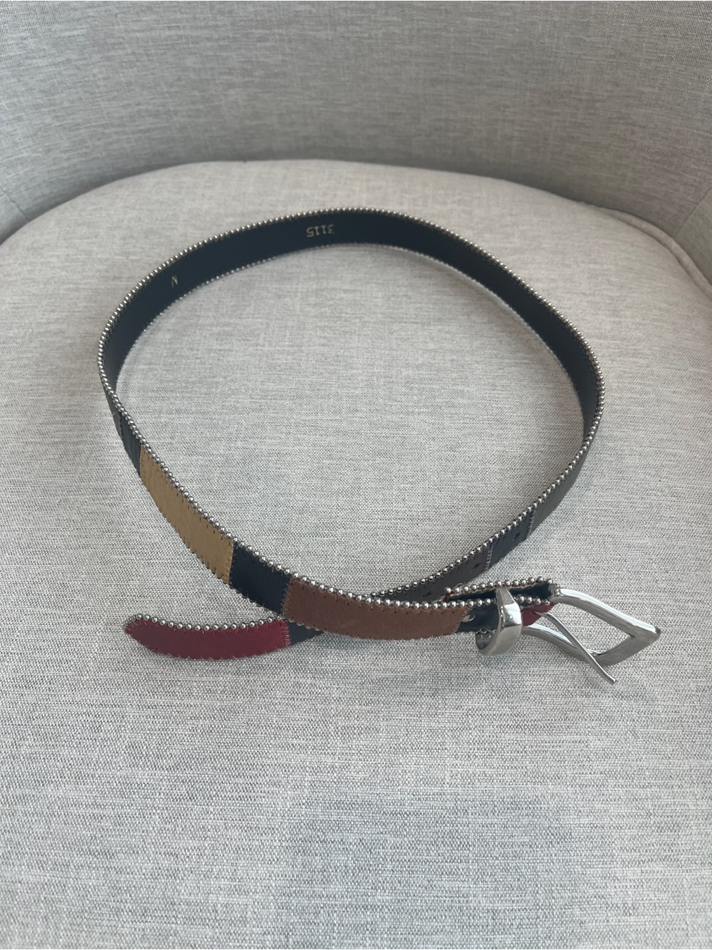 Vintage Multi-Color Patchwork Leather Beaded Edge Belt Size M